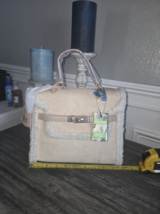 Badgley Mischka Handbags - Badgley Mischka Beige With Shearling Trim Handbag - Women Bags